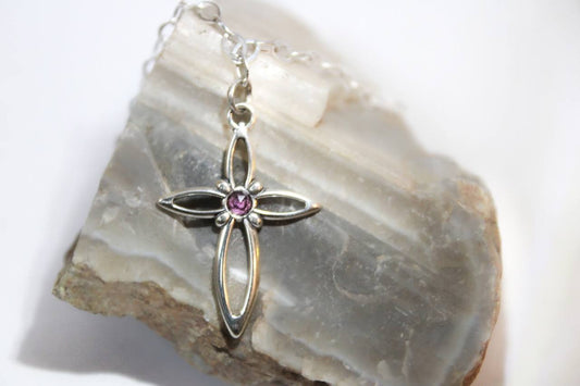 Open Cross Necklace with Gemstone